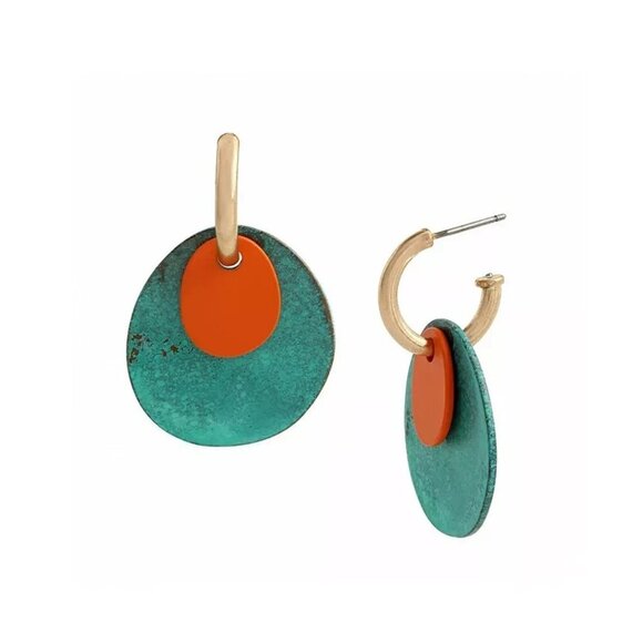 Robert Lee Morris Soho Women's Patina Layered Disc Huggie Hoop Earrings NWT - Picture 1 of 6